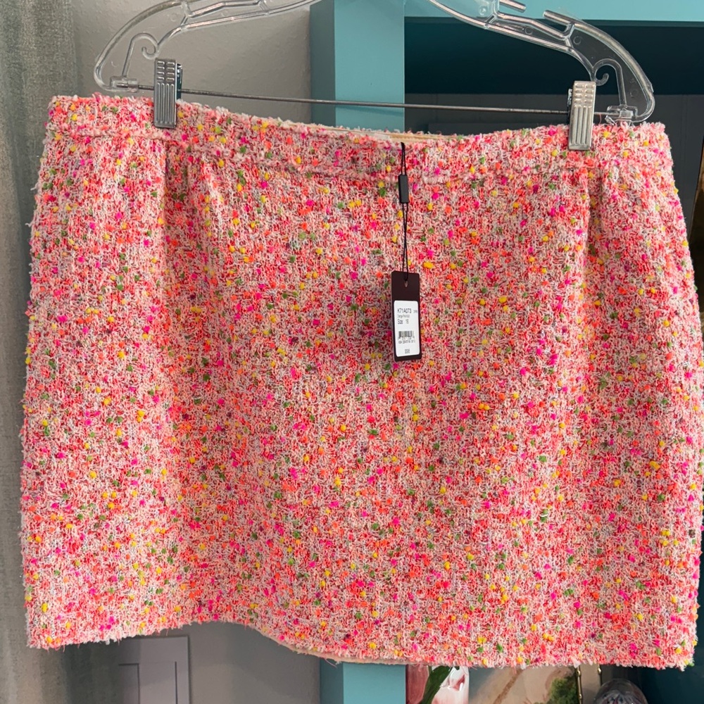 St. John Pink & Orange Multi Tweed Skirt 16 NWT